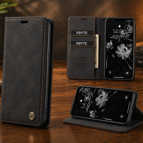 Xbyte XB-4500 Leder Klapphülle für iPhone 16 Pro Max – Magnetisch mit Kartenfach & Standfunktion