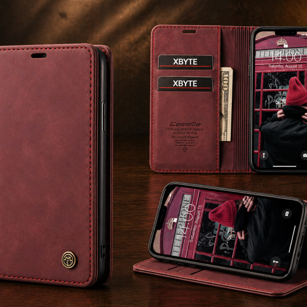 Xbyte XB-4500 Leder Klapphülle für iPhone 16 – Magnetisch mit Kartenfach & Standfunktion