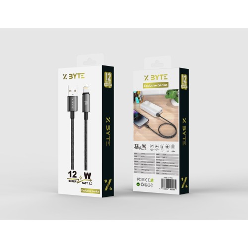 Xbyte XB-4777 USB-A auf Lightning Kabel 1m 12W – Geflochten & TPE Schwarz