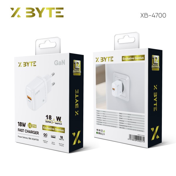 Xbyte XB-4700 18W QC Super Fast Charger EU USB Wall Charger
