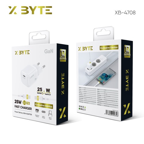 Xbyte XB-4708 25W USB-C Schnellladegerät Set mit Kabel – EU Stecker