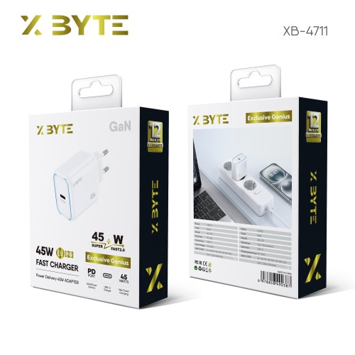 Xbyte XB-4711 45W GaN USB-C Schnellladegerät – EU Stecker