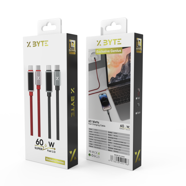 Xbyte XB-4720 USB-C auf USB-C Kabel 1m 60W mit Digital Display