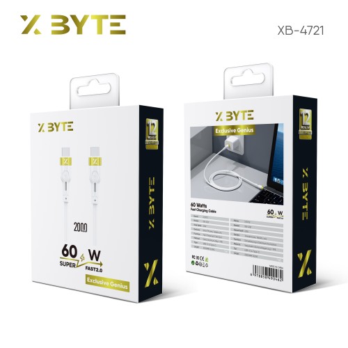 Xbyte XB-4721 USB-C auf USB-C Kabel 2m PD 60W – Weiß