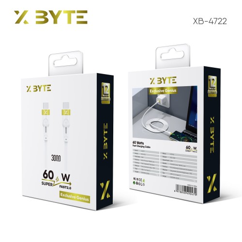 Xbyte XB-4722 USB-C auf USB-C Kabel 3m PD 60W – Weiß