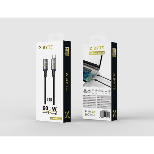 Xbyte XB-4725 LED USB-C auf USB-C Kabel 1m – Nylon & Aluminium