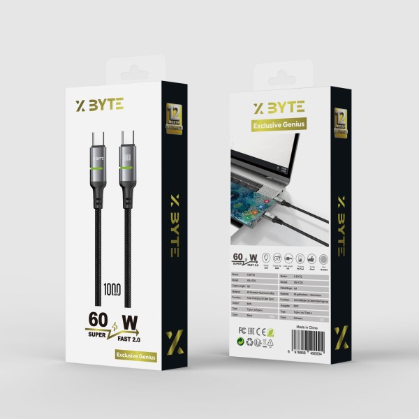 Xbyte XB-4725 LED USB-C auf USB-C Kabel 1m – Nylon & Aluminium