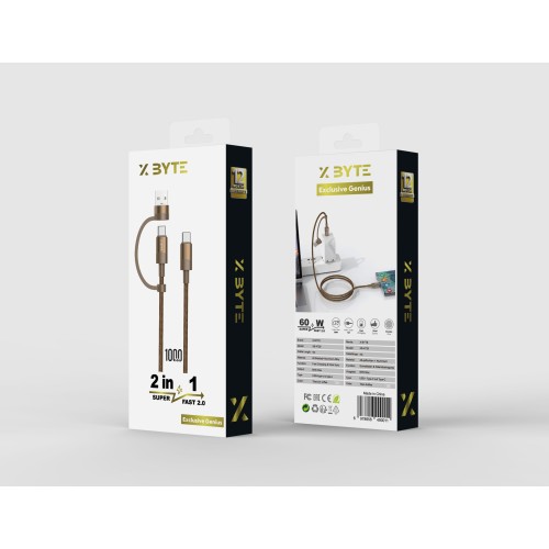 Xbyte XB-4726 2in1 USB-A & USB-C auf USB-C Kabel 1m – Nylon & Aluminium