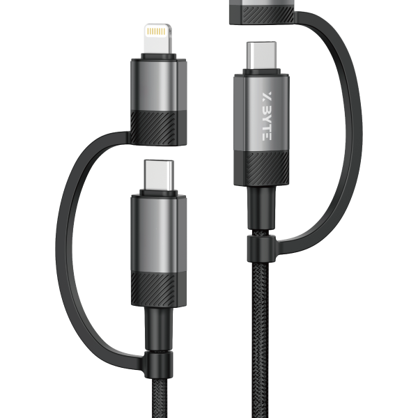 Xbyte XB-4727 4in1 USB-A & USB-C auf USB-C + Lightning Kabel 1m – Nylon & Aluminium