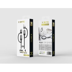 Xbyte XB-4727 4in1 USB-A & USB-C auf USB-C + Lightning Kabel 1m – Nylon & Aluminium