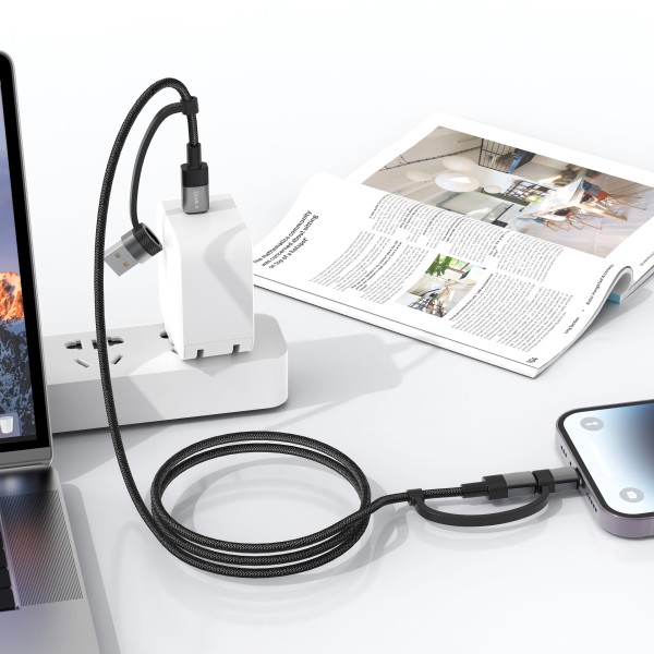 Xbyte XB-4727 4in1 USB-A & USB-C auf USB-C + Lightning Kabel 1m – Nylon & Aluminium