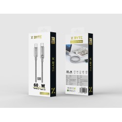 Xbyte XB-4728 Transparent USB-C auf USB-C Kabel 1m 60W – Titanium Grey