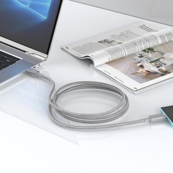 Xbyte XB-4728 Transparent USB-C auf USB-C Kabel 1m 60W – Titanium Grey