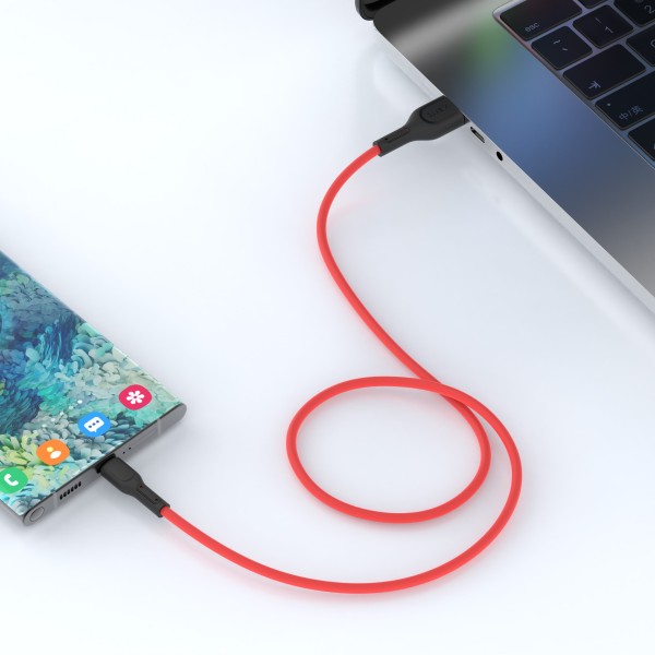 Xbyte XB-4729 U-Form USB-A auf USB-C Kabel 1m – Liquid Silicone Rot