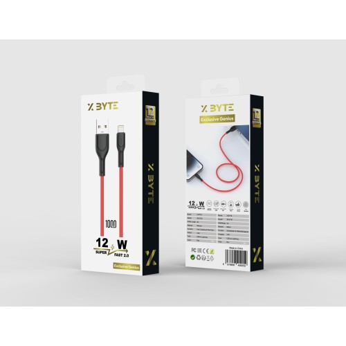 Xbyte XB-4730 U-Form USB-A auf Lightning Kabel 1m – Liquid Silicone Rot