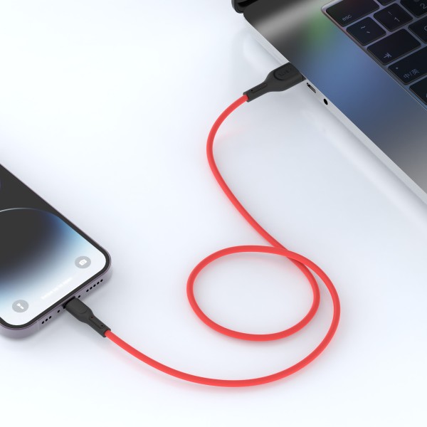 Xbyte XB-4730 U-Form USB-A auf Lightning Kabel 1m – Liquid Silicone Rot