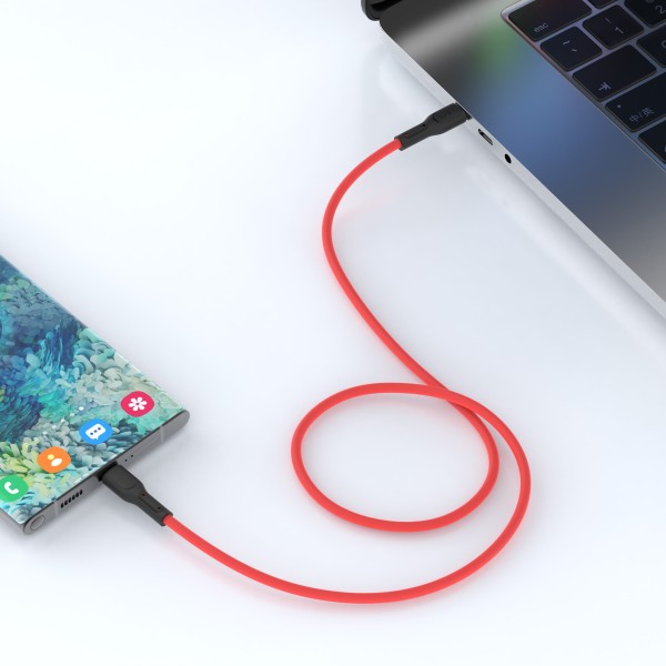 Xbyte XB-4731 U-Form USB-C auf USB-C Kabel 1m 60W – Liquid Silicone Rot