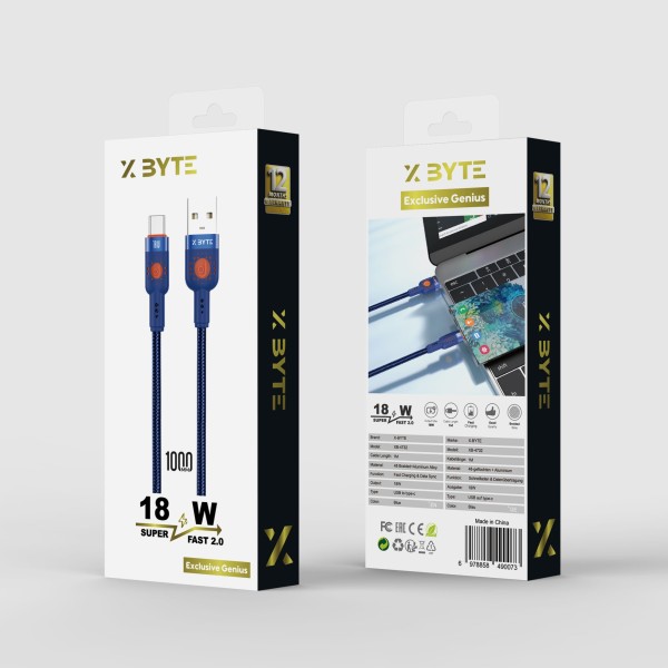 Xbyte XB-4732 USB-A auf USB-C Kabel 1m 18W – Blau, Nylon & Aluminium
