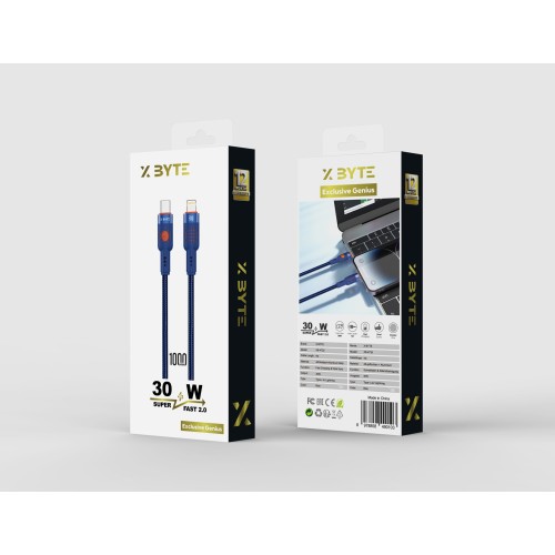 Xbyte XB-4735 USB-C auf Lightning Kabel 1m 30W – Blau, Nylon & Aluminium