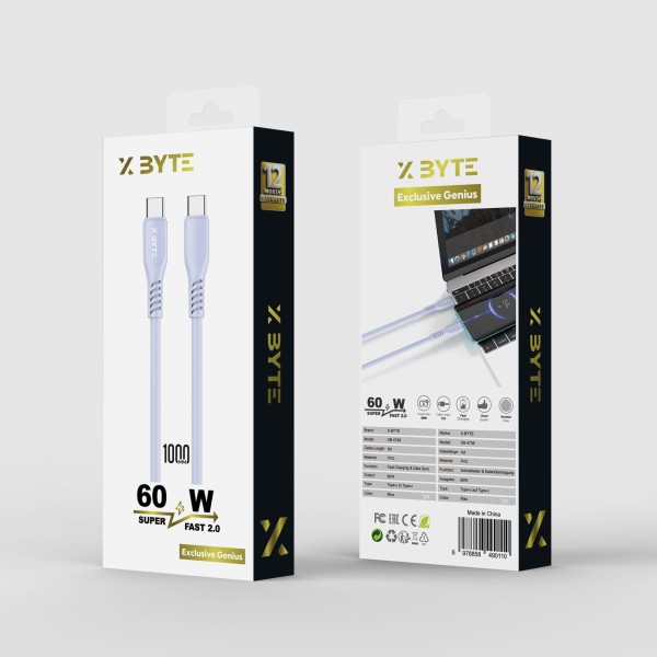 Xbyte XB-4736 USB-C auf USB-C Kabel 1m 60W – Blau, PVC