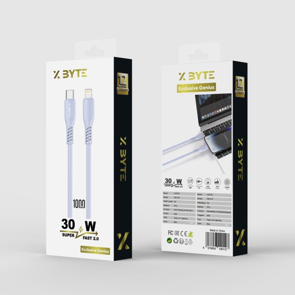 Xbyte XB-4737 USB-C auf Lightning Kabel 1m 30W – Blau, PVC