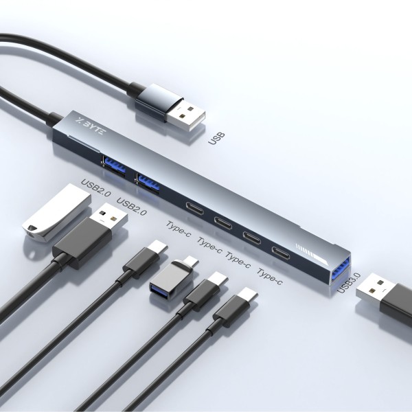 Xbyte XB-4738 7-in-1 USB Hub Adapter – USB-A auf USB 3.0 / 5× USB 2.0 / Type-C