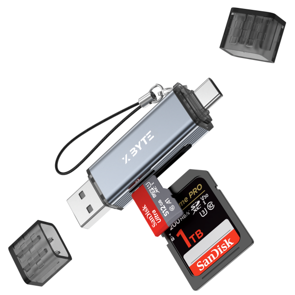 Xbyte XB-4739 2in1 USB-A & USB-C Kartenleser – TF / SD (bis 2TB)