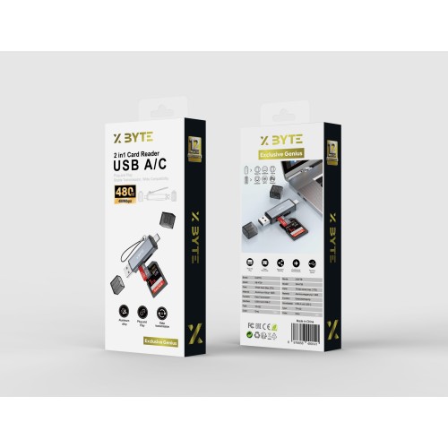 Xbyte XB-4739 2in1 USB-A & USB-C Kartenleser – TF / SD (bis 2TB)