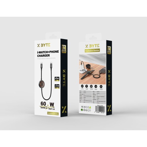 Xbyte XB-4740 2in1 USB-C Kabel mit Apple Watch Wireless Charger 1m 60W