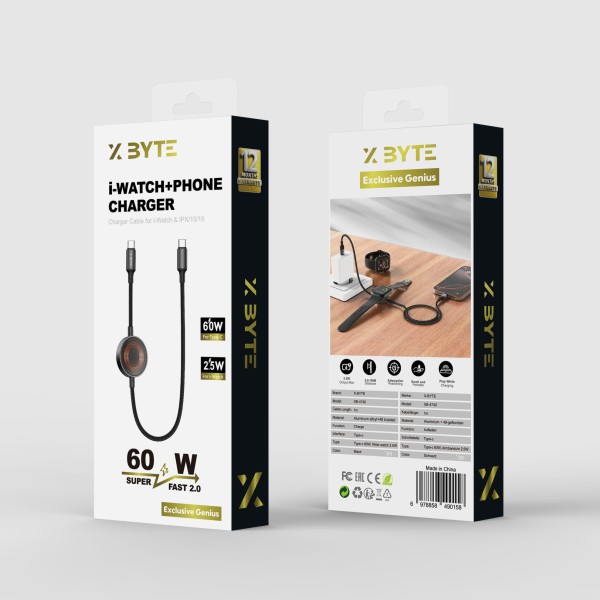Xbyte XB-4740 2in1 USB-C Kabel mit Apple Watch Wireless Charger 1m 60W