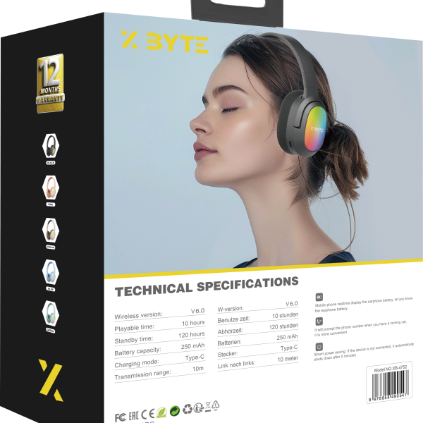 Xbyte XB-4752 Bluetooth Kopfhörer – 6–8h Laufzeit mit Mikrofon & TF-Karte
