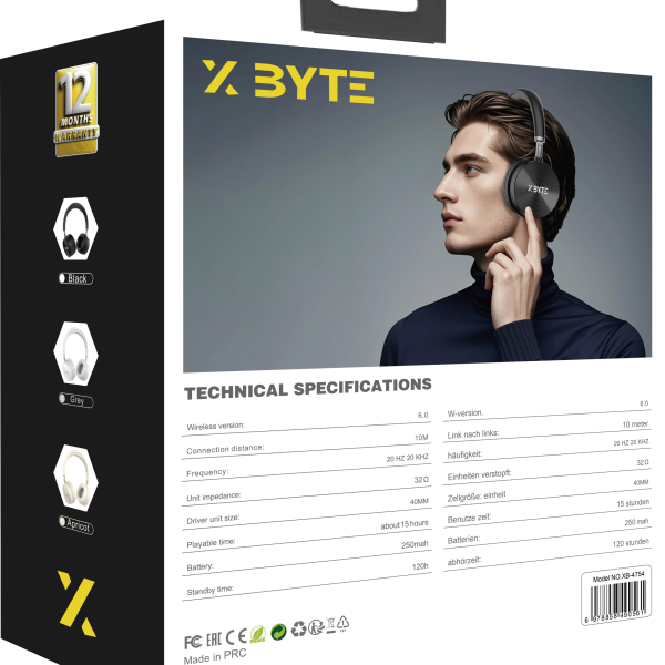 Xbyte XB-4754 Bluetooth Kopfhörer – 6–8h Laufzeit mit Mikrofon & TF-Karte