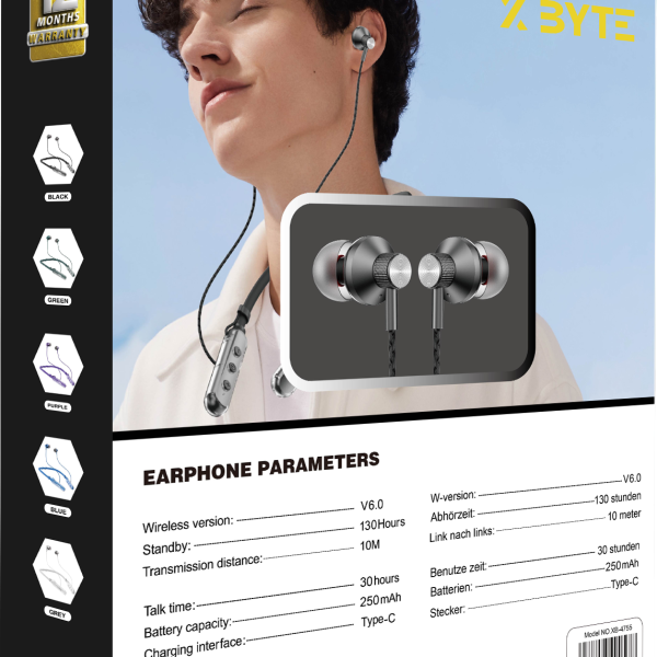 Xbyte XB-4755 Bluetooth Kopfhörer – 6–8h Laufzeit mit Mikrofon & TF-Karte