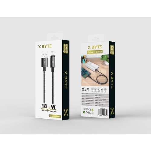 Xbyte XB-4776 USB-A auf USB-C Kabel 1m 18W – Geflochten & TPE Schwarz