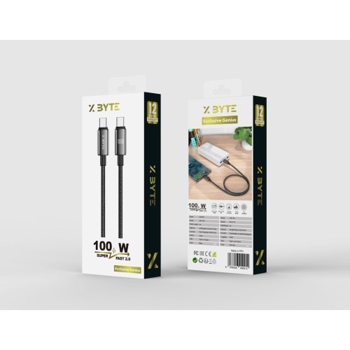 Xbyte XB-4778 USB-C auf USB-C Kabel 1m 100W – Geflochten & TPE Schwarz