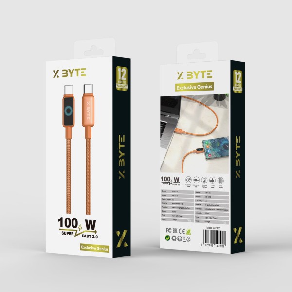 Xbyte XB-4779 USB-C auf USB-C Kabel 1m 100W – Orange