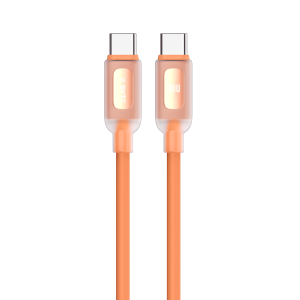 Xbyte XB-4781 USB-C auf USB-C Kabel 1m 100W – Transparent & Silicone Orange