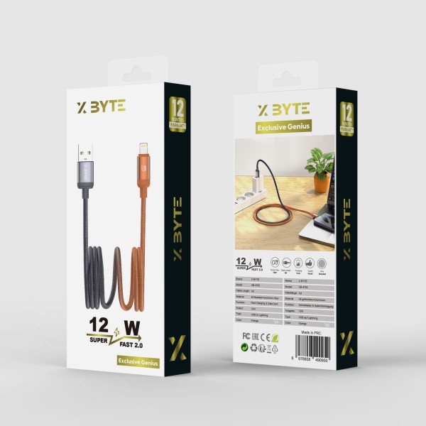 Xbyte XB-4782O USB-A auf Lightning Kabel 1m 12W – Geflochten Orange