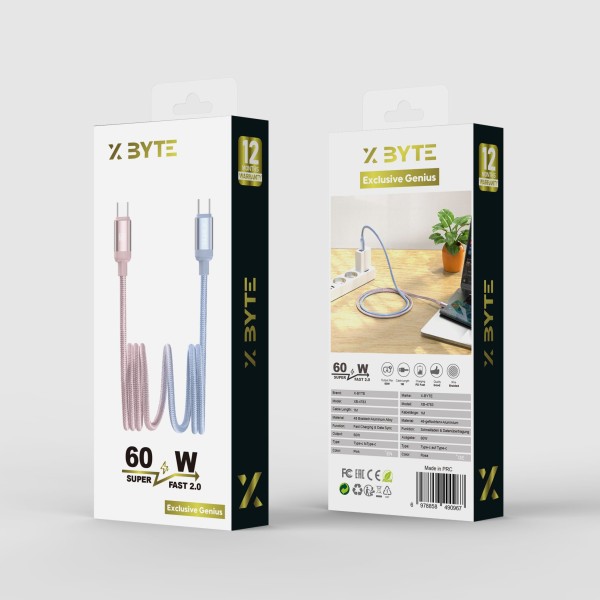 Xbyte XB-4783P USB-C auf USB-C Kabel 1m 60W – Geflochten Pink