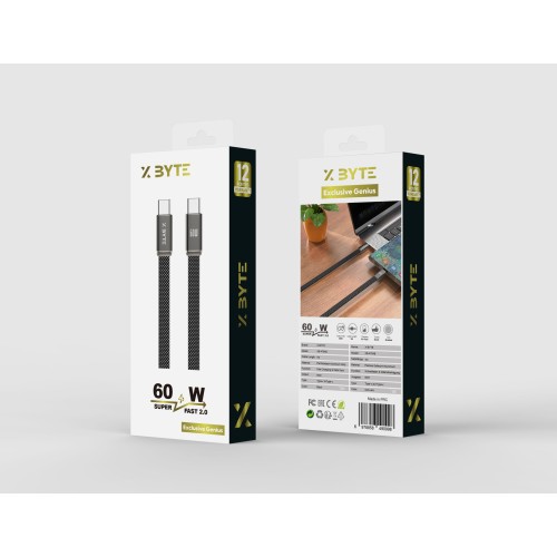 Xbyte XB-4784B USB-C auf USB-C Kabel 1m 60W – Geflochten Schwarz