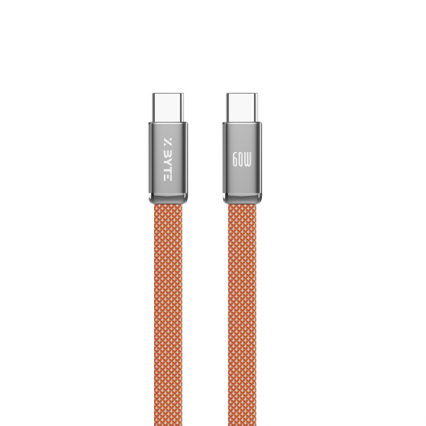 Xbyte XB-4784O USB-C auf USB-C Kabel 1m 60W – Flach Geflochten Orange