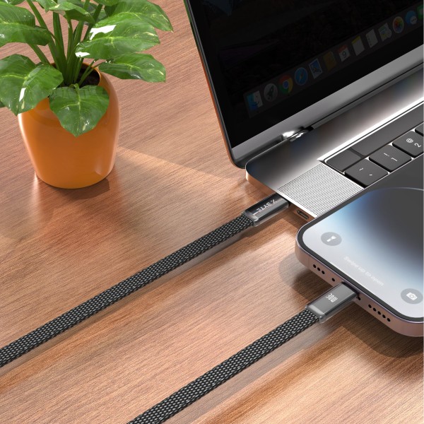 Xbyte XB-4785B USB-C auf Lightning Kabel 1m 30W – Flach Geflochten Schwarz