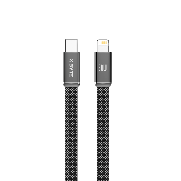 Xbyte XB-4785B USB-C auf Lightning Kabel 1m 30W – Flach Geflochten Schwarz