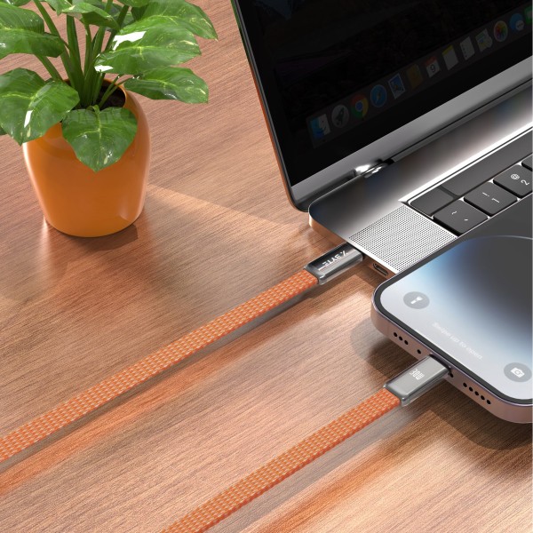 Xbyte XB-4785O USB-C auf Lightning Kabel 1m 30W – Flach Geflochten Orange