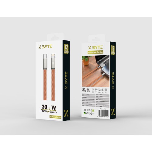Xbyte XB-4785O USB-C auf Lightning Kabel 1m 30W – Flach Geflochten Orange