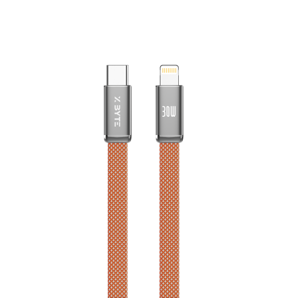 Xbyte XB-4785O USB-C auf Lightning Kabel 1m 30W – Flach Geflochten Orange