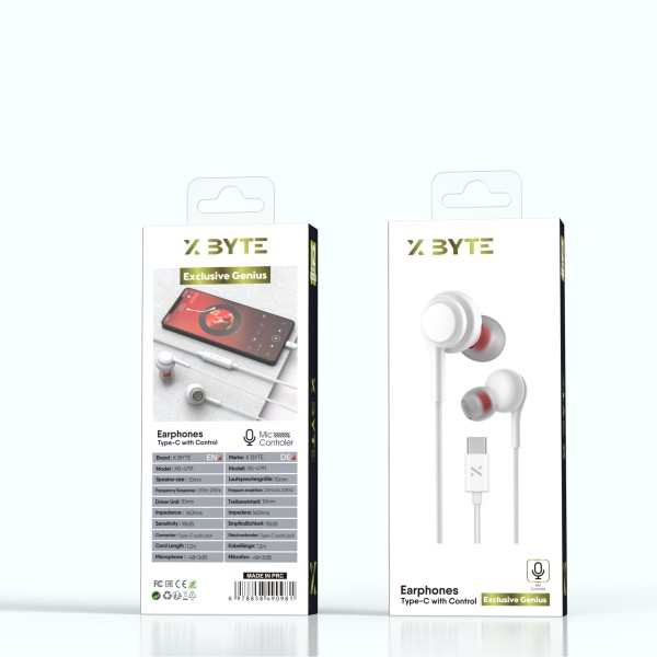 Xbyte XB-4791 In-Ear Kopfhörer mit Type-C Anschluss & Mikrofon