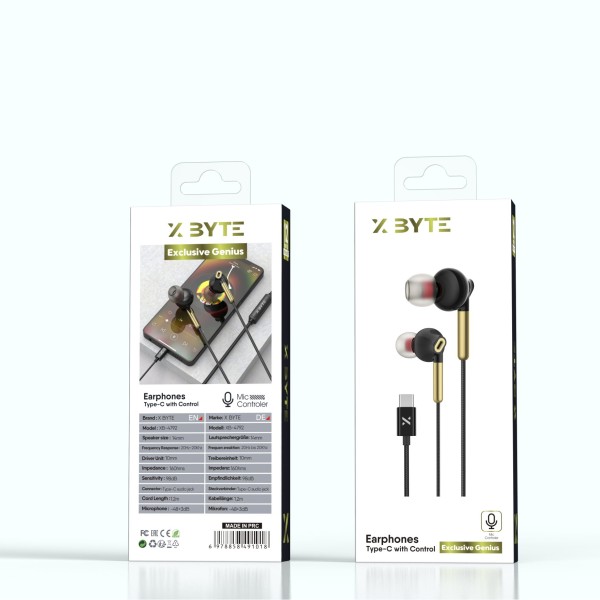 Xbyte XB-4792 In-Ear Kopfhörer Type-C mit Mikrofon – Schwarz