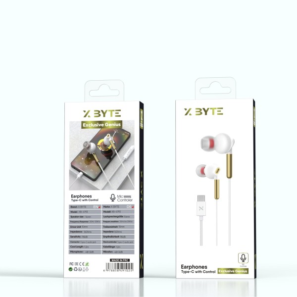 Xbyte XB-4793 In-Ear Kopfhörer Type-C mit Mikrofon – Weiß