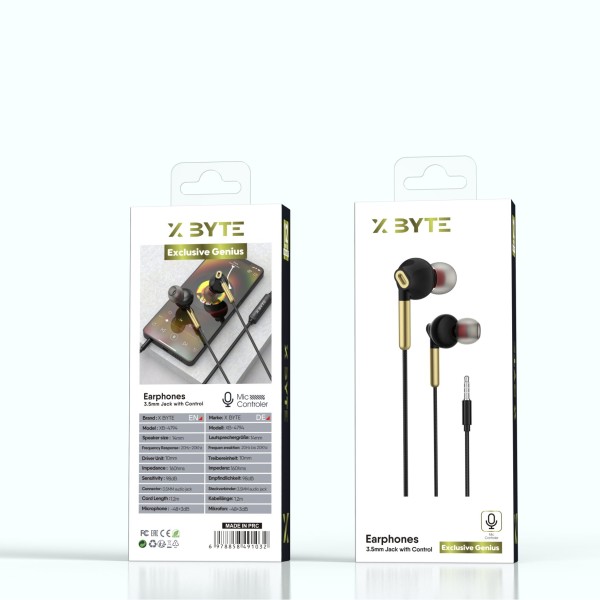 Xbyte XB-4794 In-Ear Kopfhörer 3.5mm Klinke mit Mikrofon – Schwarz